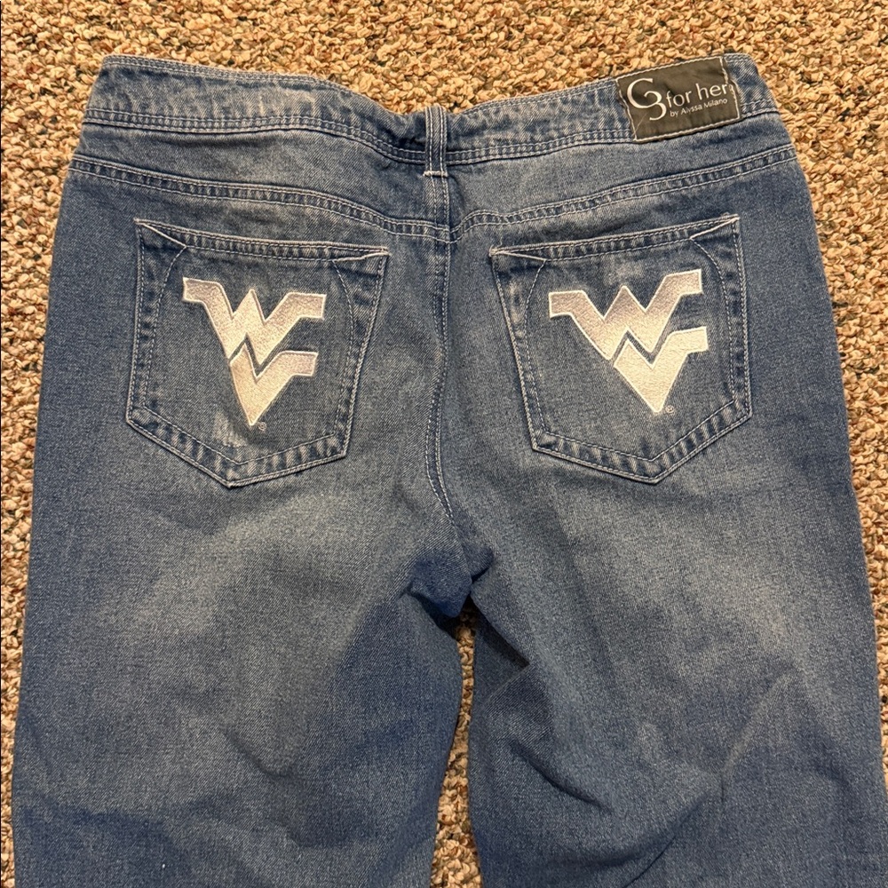 Classic Blue Straight Leg Jeans with WVU pocket logo